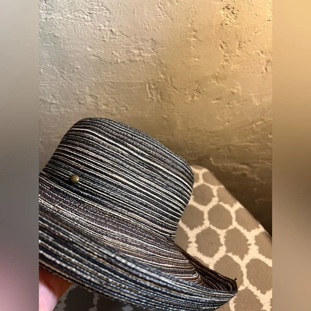 Kooringal Striped Black Brown Taupe Women's Hat made in Australia sized 58cm